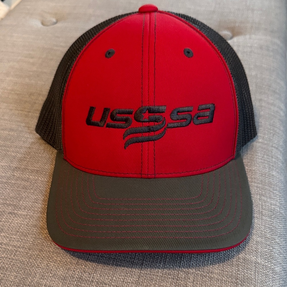 USSSA Red and Gray Mesh Cap